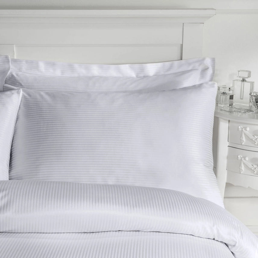White Satin Stripe 300 Thread Count Duvet Cover Set
