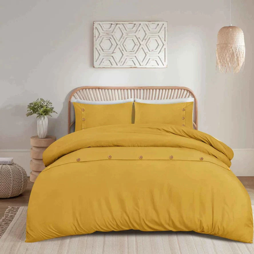 Parure de lit grise avec boutons en bois de qualité supérieure