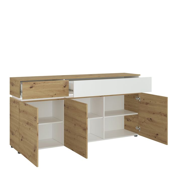 The 'Blake' 3 Door 2 Drawer Sideboard (including LED lighting) in White and Oak