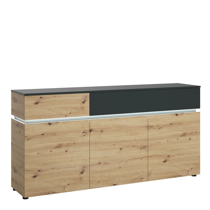The 'Blake' 3 Door 2 Drawer Sideboard (including LED lighting) in Platinum and Oak