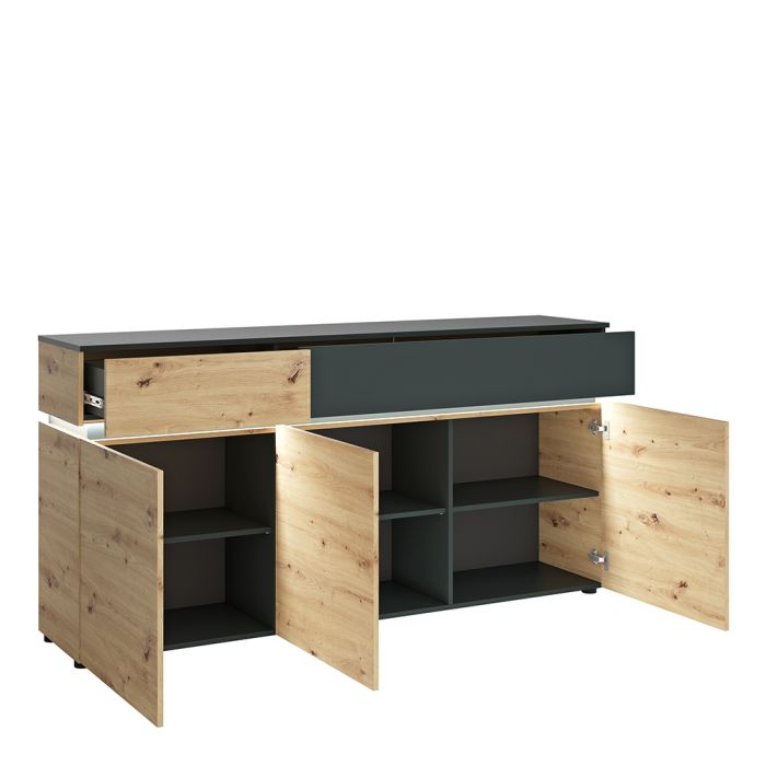 The 'Blake' 3 Door 2 Drawer Sideboard (including LED lighting) in Platinum and Oak