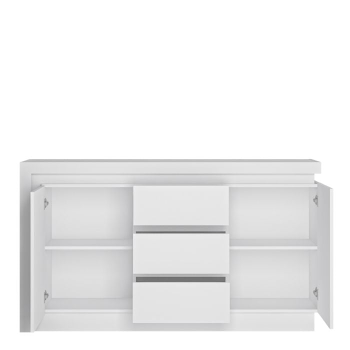 2 Door 3 Drawer Sideboard (including LED lighting) in White and High Gloss