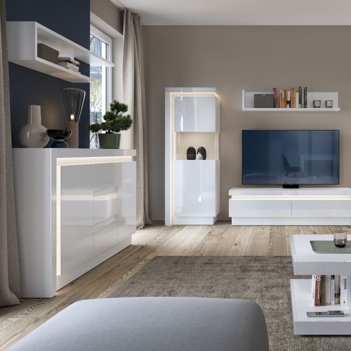 2 Door 3 Drawer Sideboard (including LED lighting) in White and High Gloss