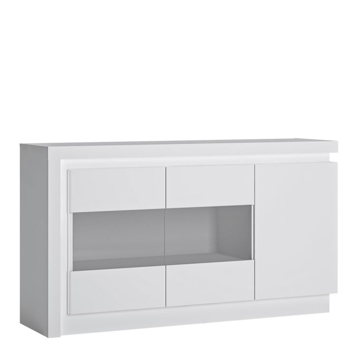3 Door Glazed Sideboard (including LED lighting) in White and High Gloss
