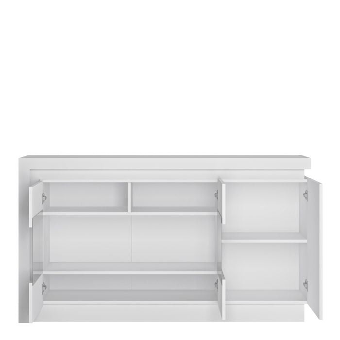 3 Door Glazed Sideboard (including LED lighting) in White and High Gloss
