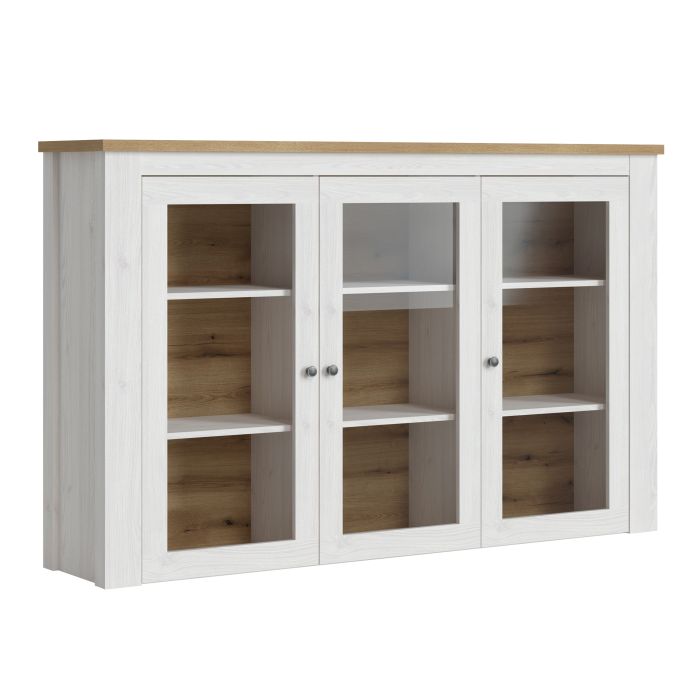 Vitrina de 3 puertas en color blanco y roble para aparador