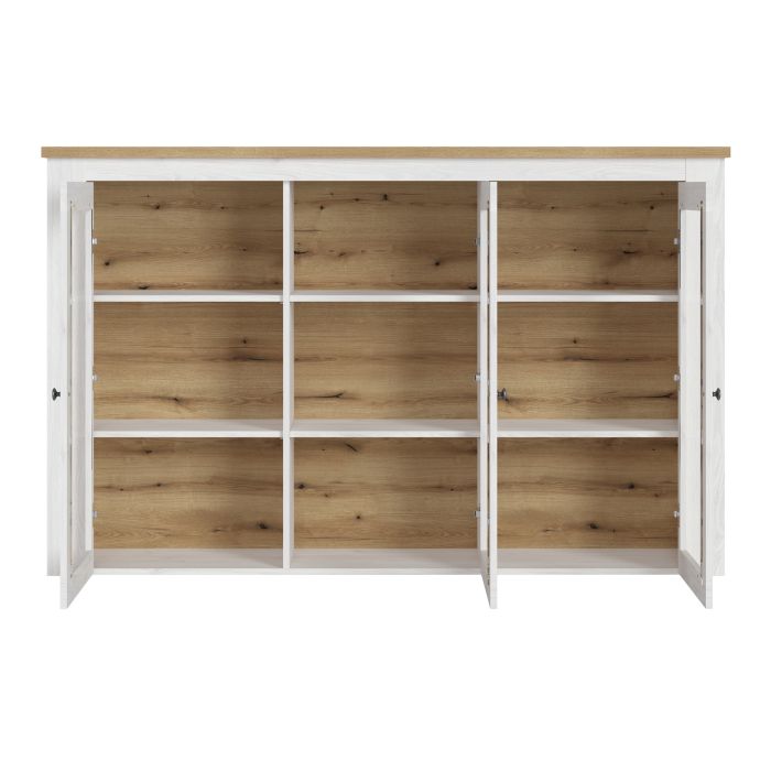 Vitrina de 3 puertas en color blanco y roble para aparador