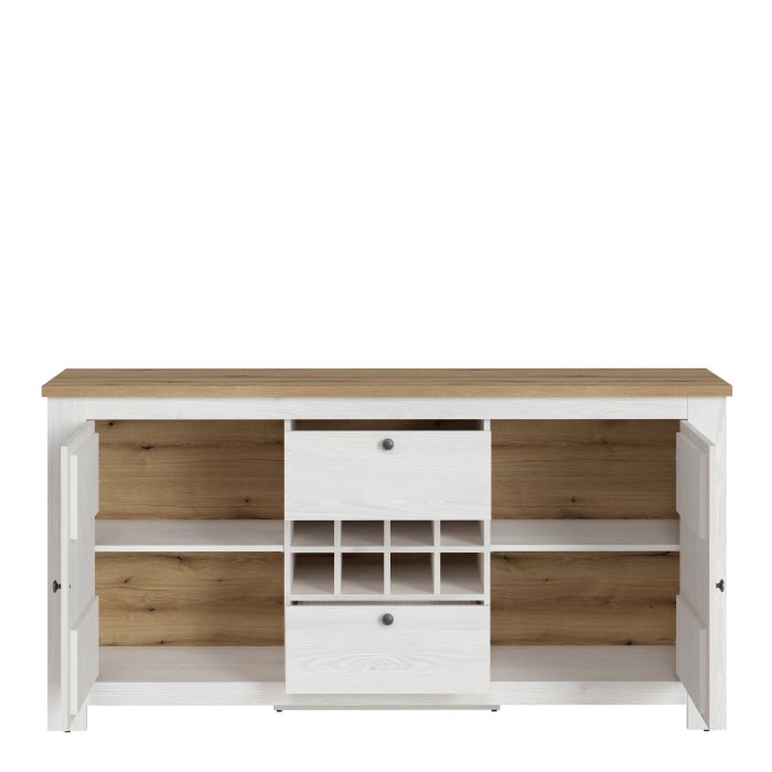 2 Door 2 Drawer Sideboard with Wine Rack in White and Oak