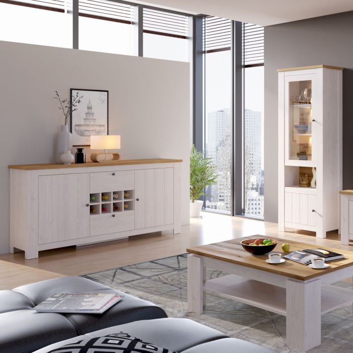 2 Door 2 Drawer Sideboard with Wine Rack in White and Oak