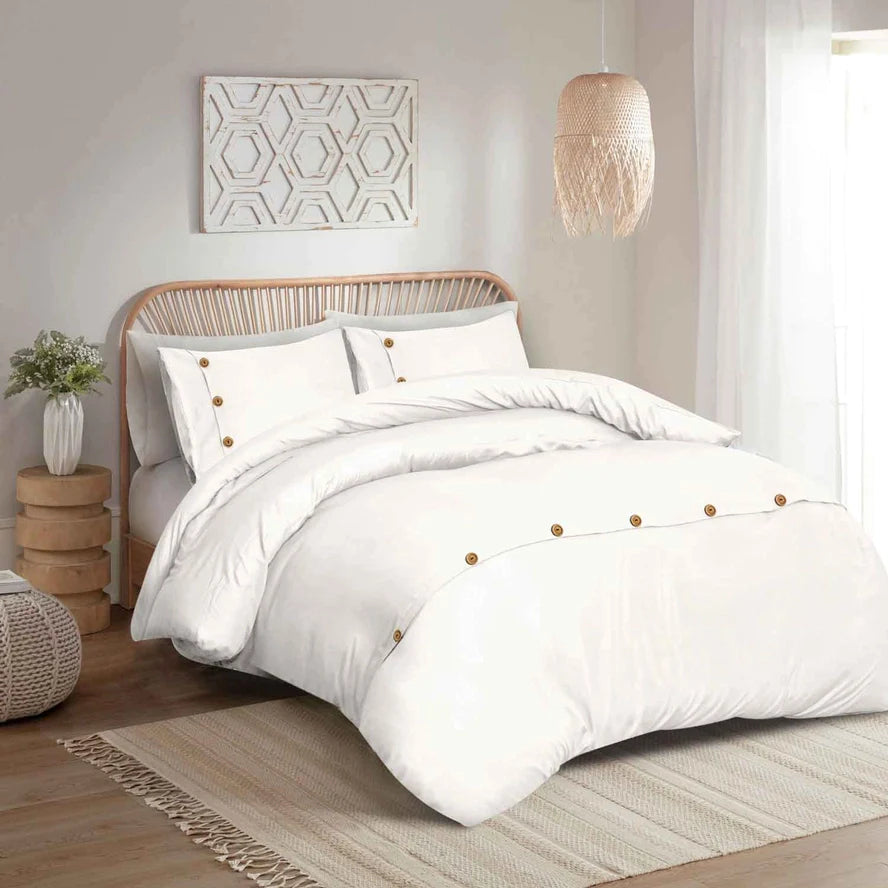 Parure de lit avec housse de couette en coton moutarde à boutons en bois de qualité supérieure