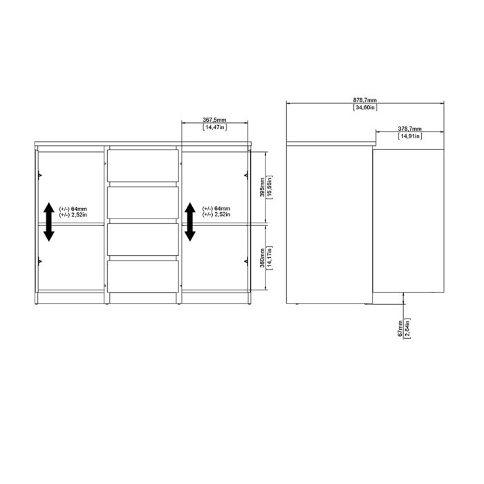 Sideboard 4 Drawers 2 Doors in Black Matt