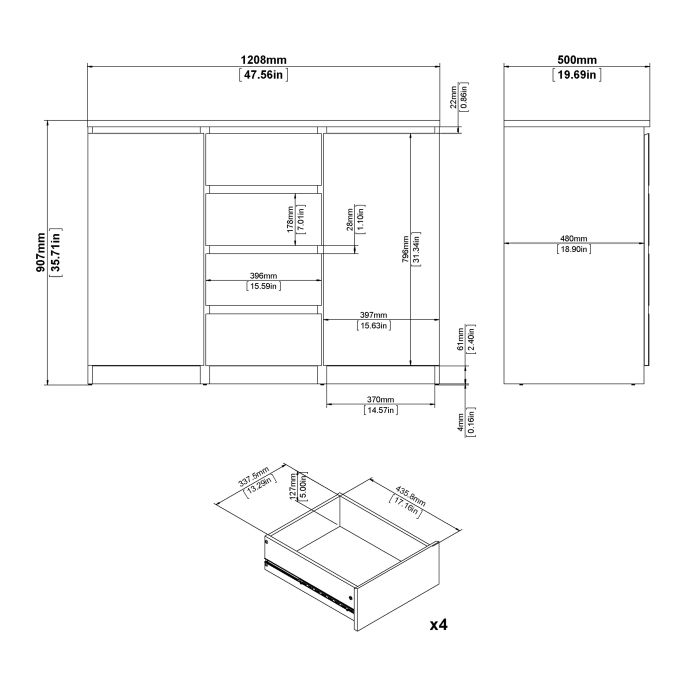 Sideboard 4 Drawers 2 Doors in Jackson Hickory Oak