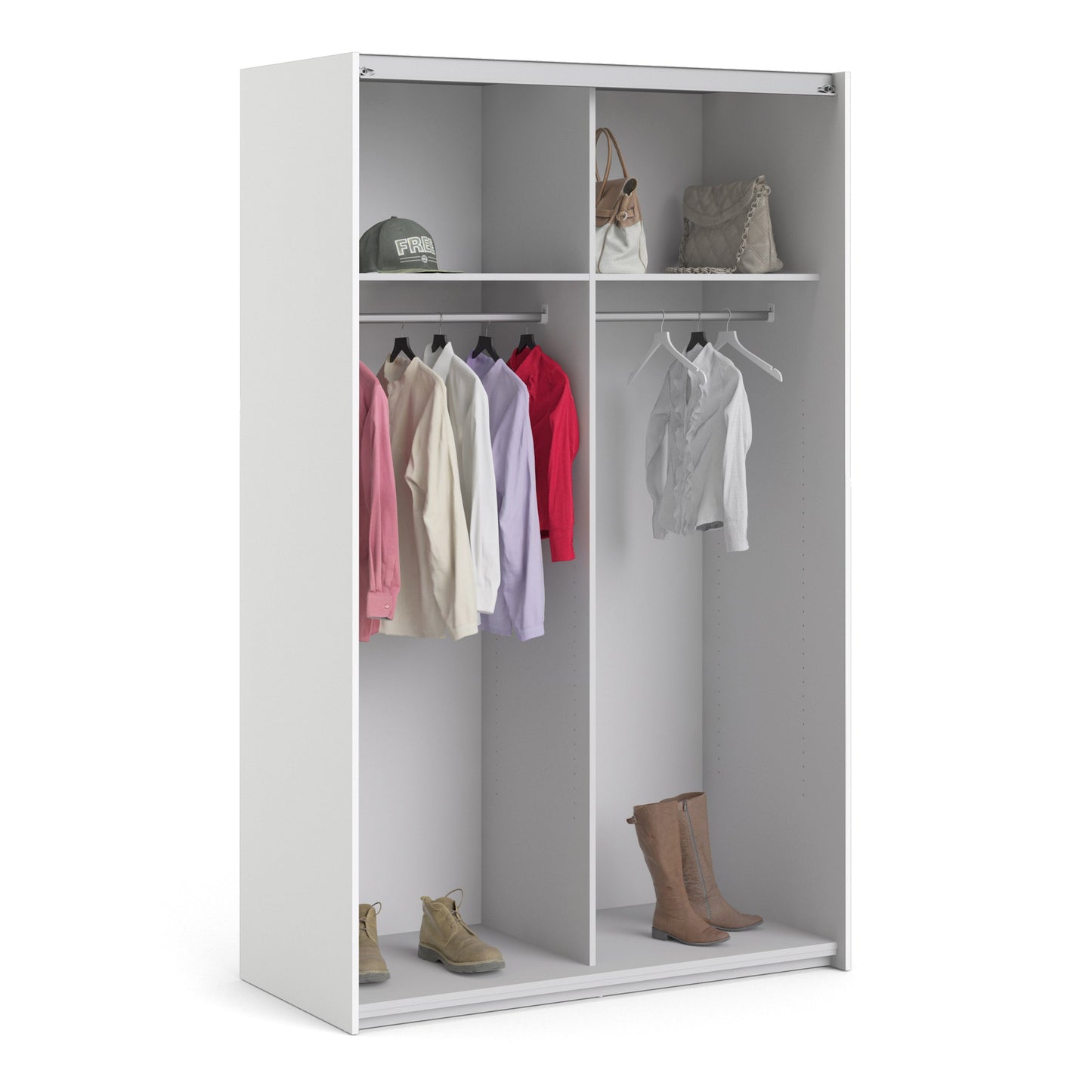 The 'Patsy' Collection. Sliding Wardrobe 120cm in White with White Doors with 2 Shelves
