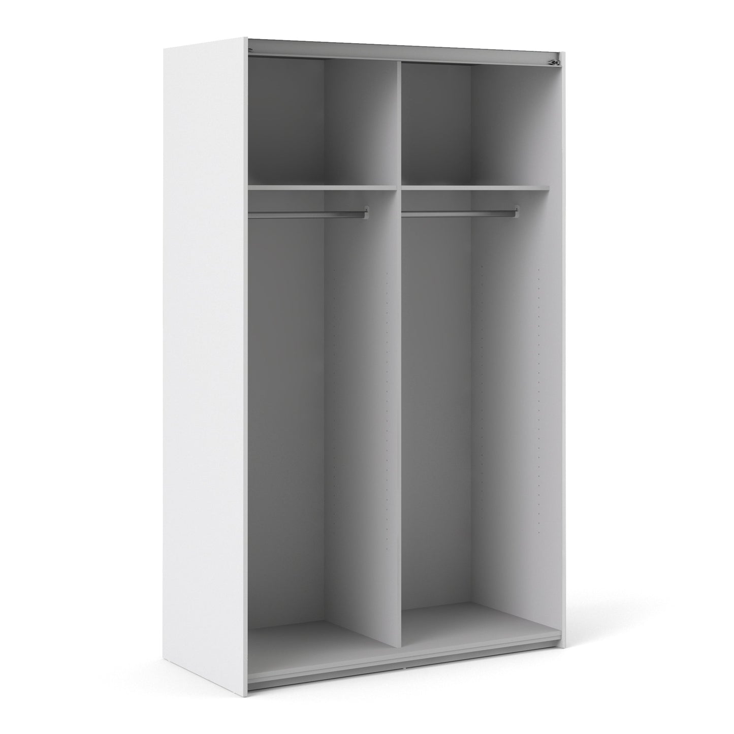 La collection « Patsy ». Armoire coulissante 120 cm en blanc avec portes en chêne et 2 étagères