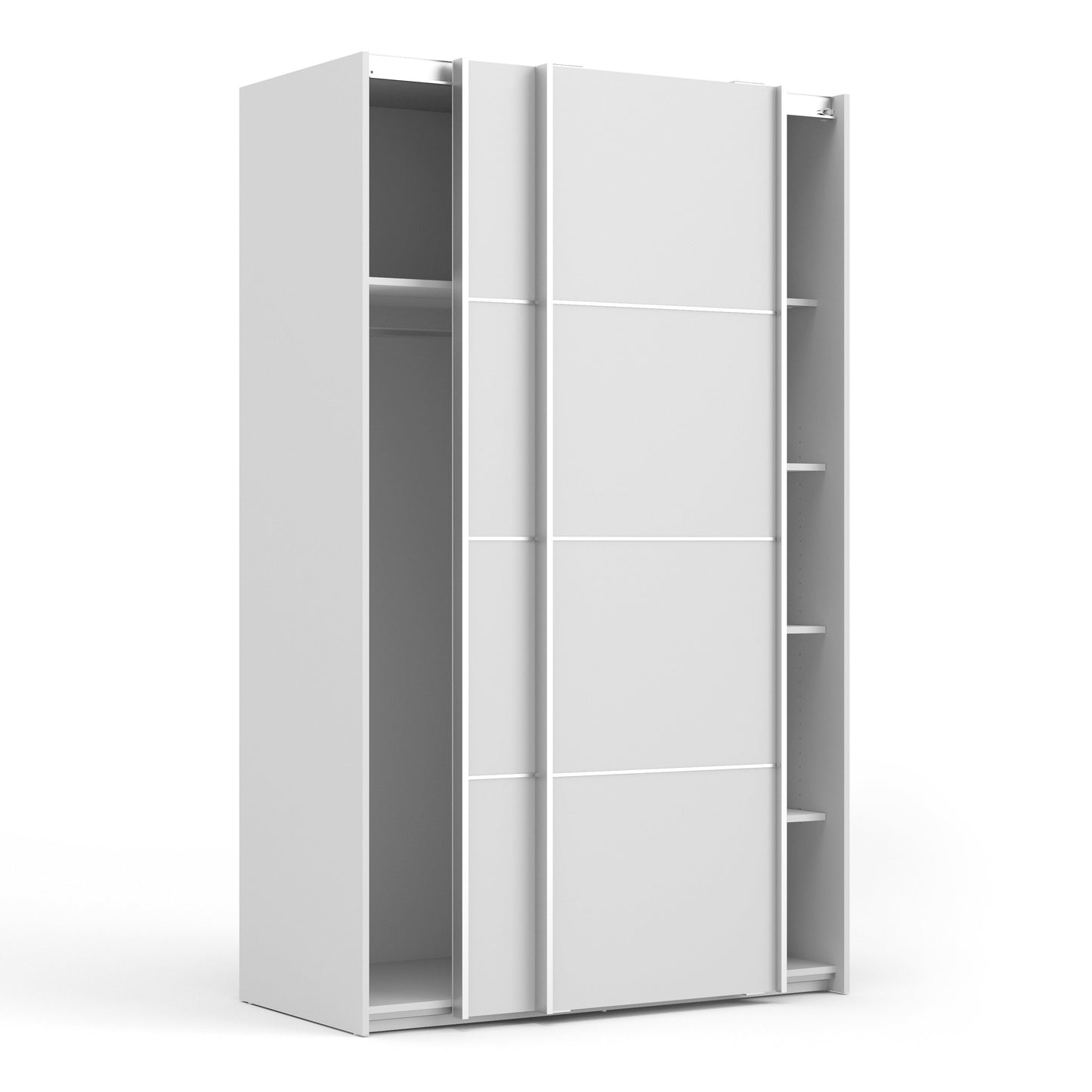 The 'Patsy' Collection. Sliding Wardrobe 120cm in White with White Doors with 5 Shelves