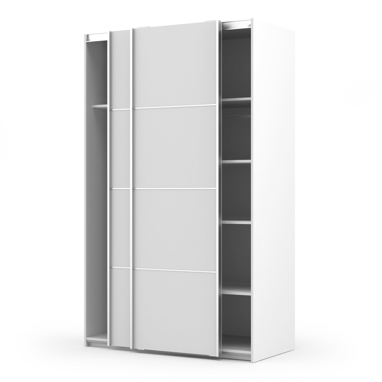 The 'Patsy' Collection. Sliding Wardrobe 120cm in White with White Doors with 5 Shelves