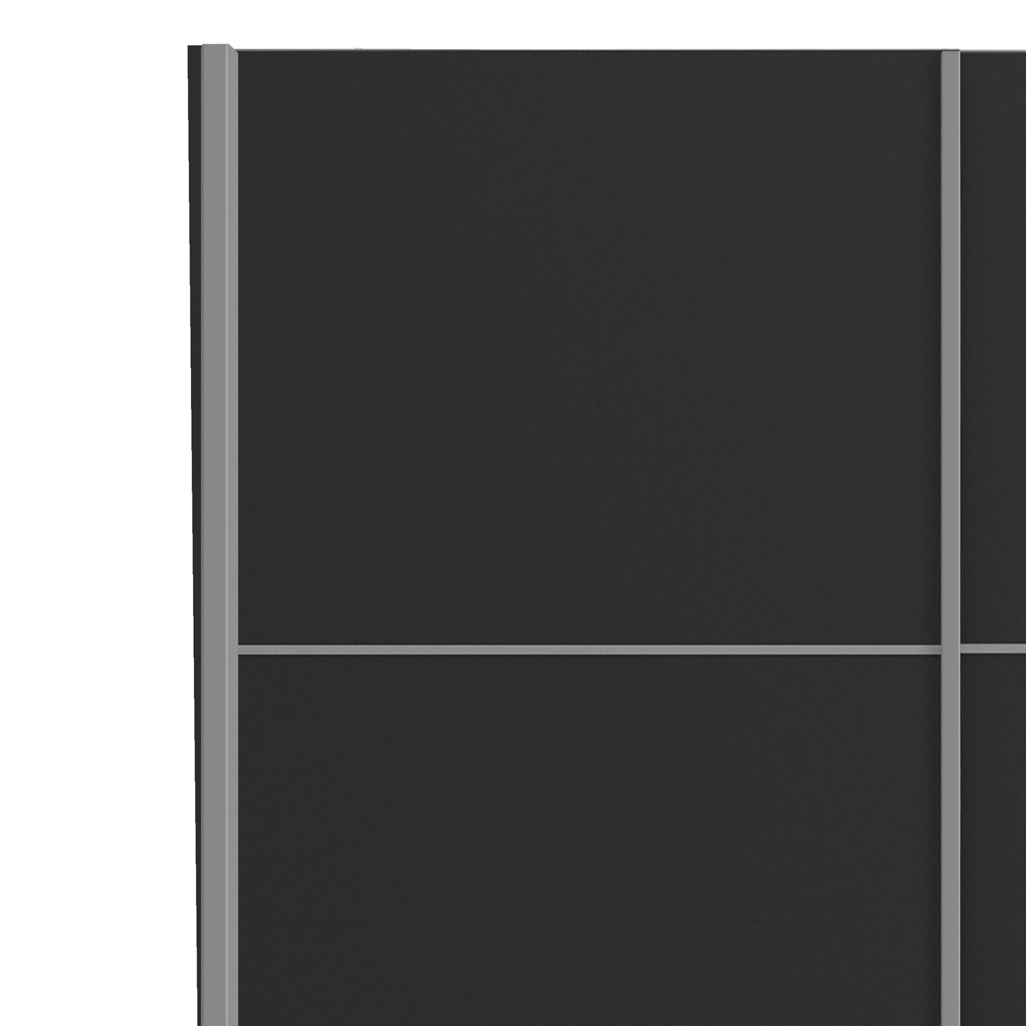 La collection « Patsy ». Armoire coulissante 120 cm en noir mat avec portes noires mates et 2 étagères