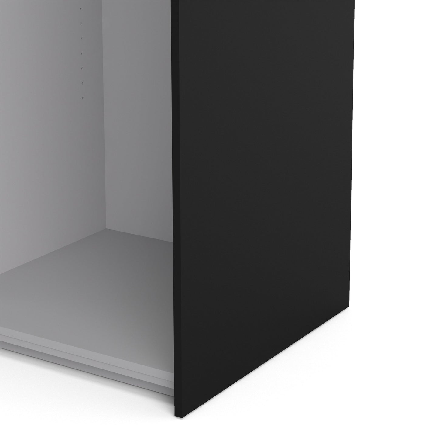 La collection « Patsy ». Armoire coulissante 120 cm en noir mat avec portes noires mates et 2 étagères