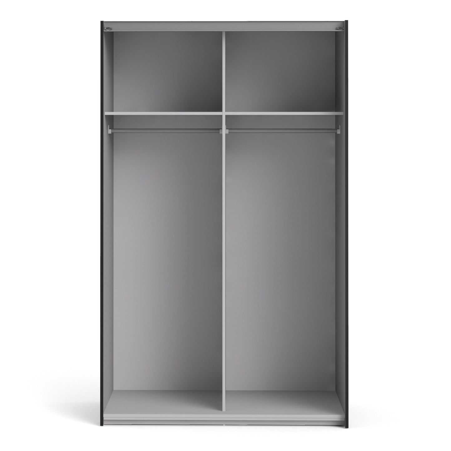 La collection « Patsy ». Armoire coulissante 120 cm en noir mat avec portes noires mates et 2 étagères