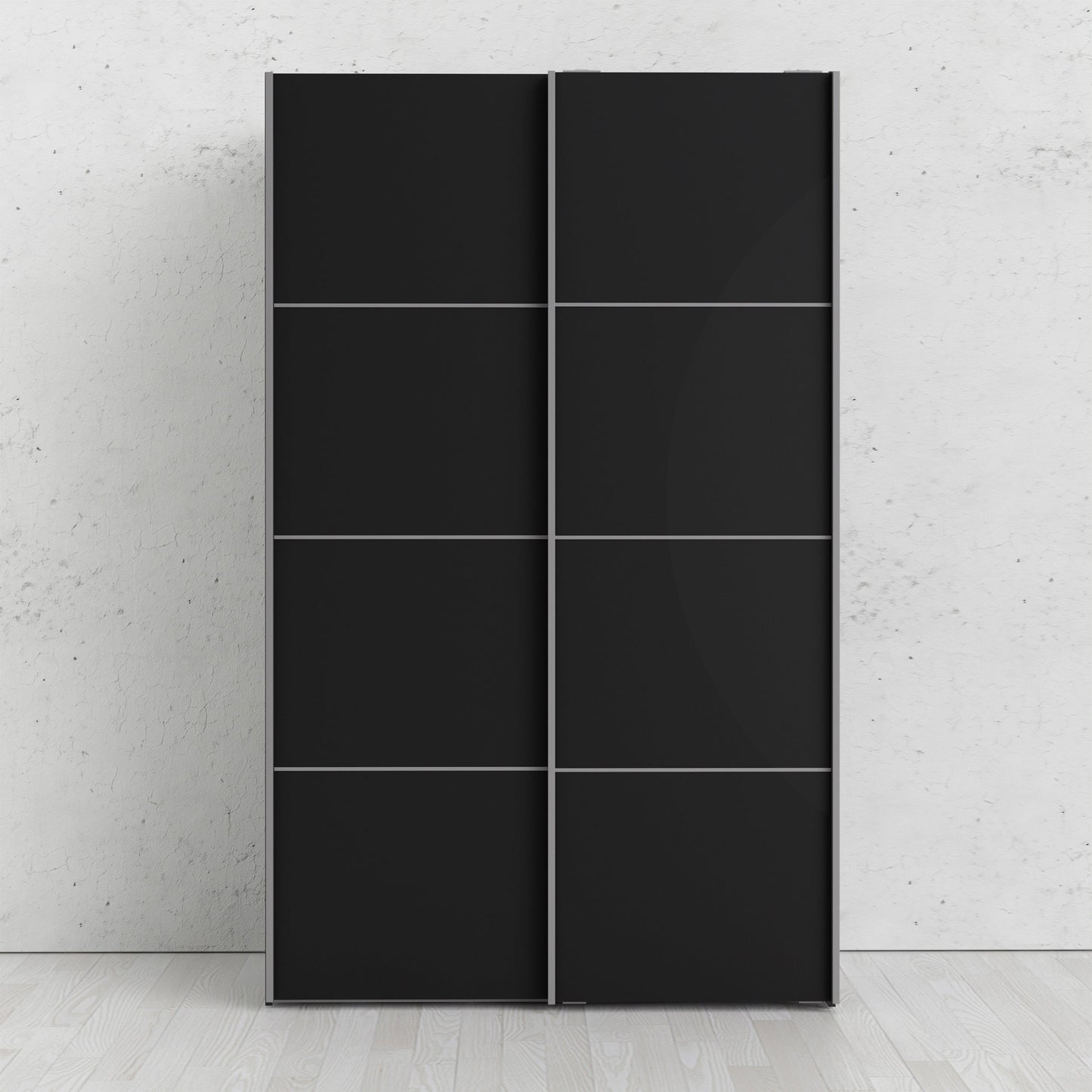Colección 'Patsy'. Armario corredero de 120 cm en negro mate con puertas en negro mate y 5 estantes