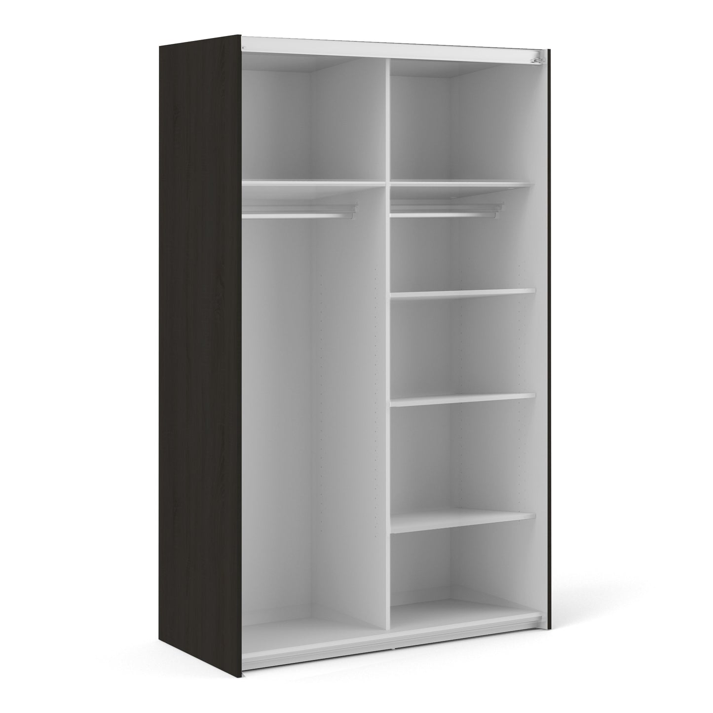 Colección 'Patsy'. Armario corredero de 120 cm en negro mate con puertas en negro mate y 5 estantes