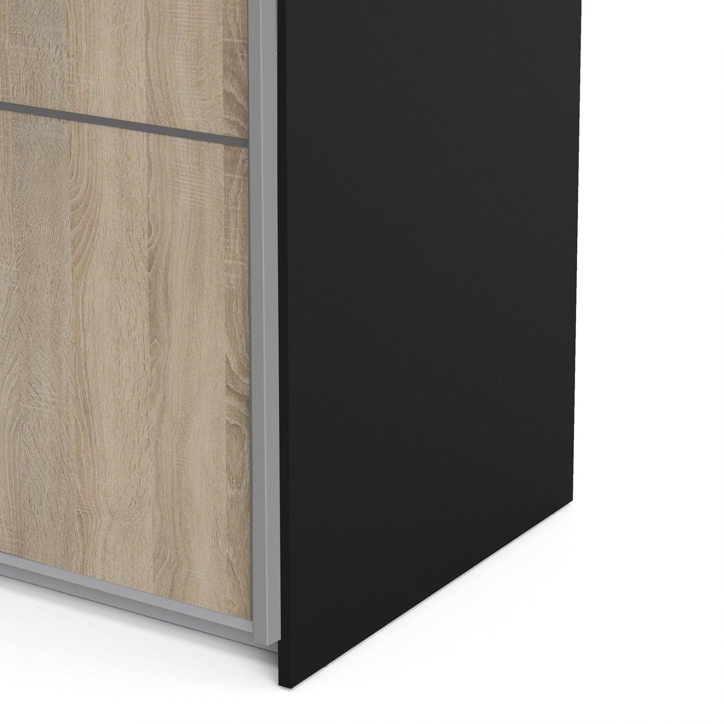 The 'Patsy' Collection. Sliding Wardrobe 120cm in Black Matt with Oak Doors with 5 Shelves