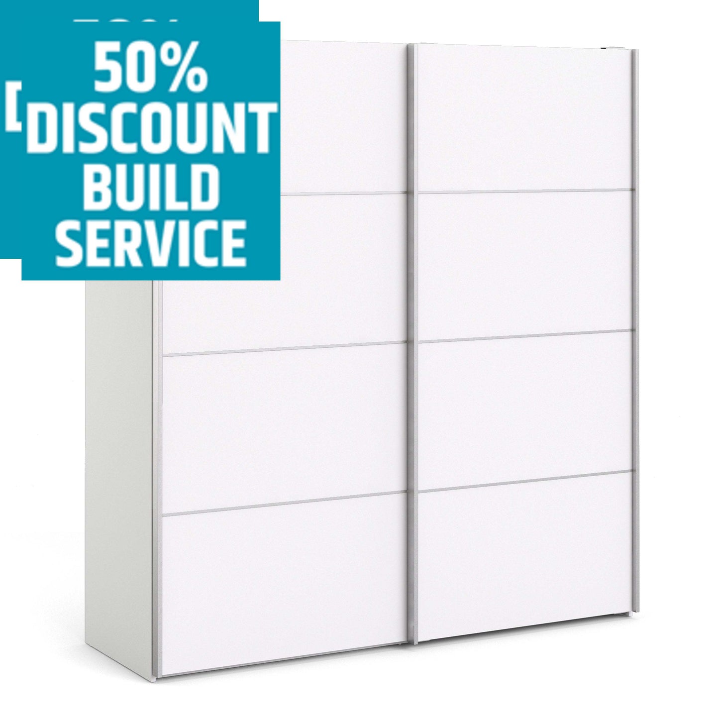 The 'Patsy' Collection. Sliding Wardrobe 180cm in White with White Doors with 2 Shelves