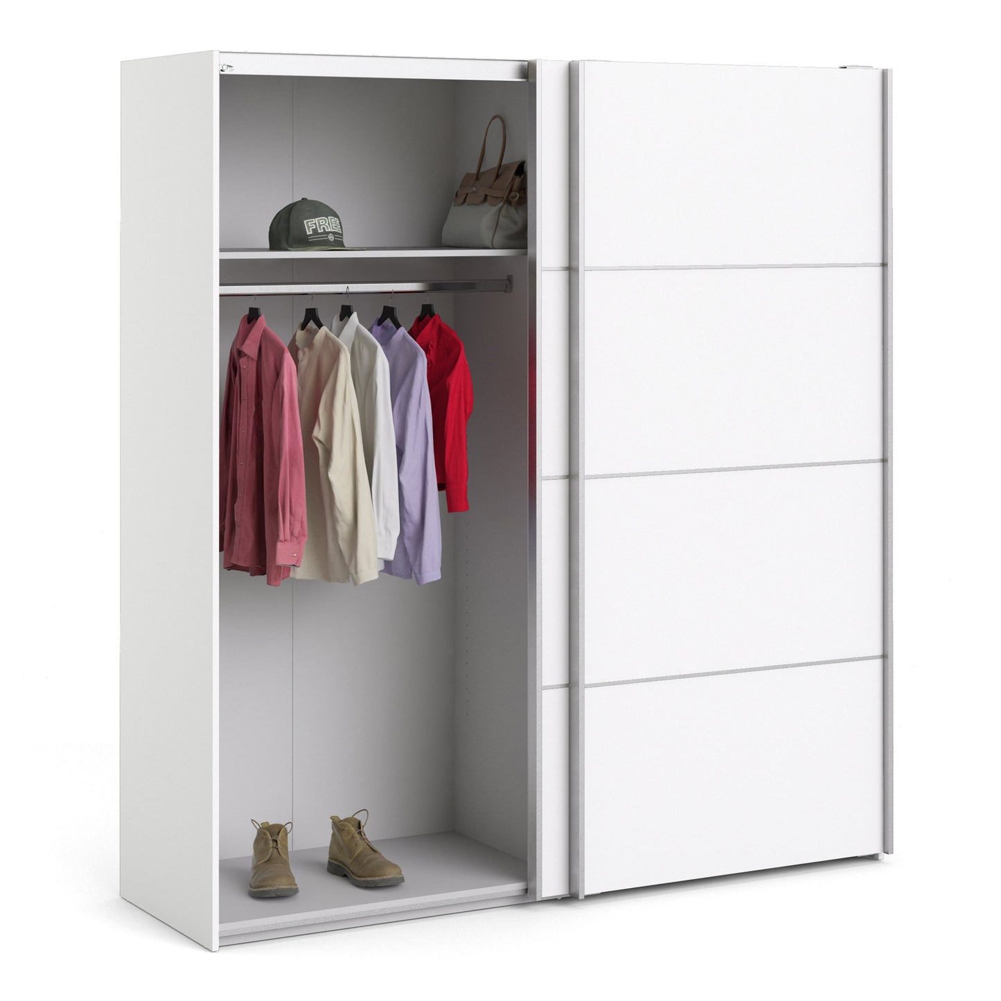The 'Patsy' Collection. Sliding Wardrobe 180cm in White with White Doors with 2 Shelves