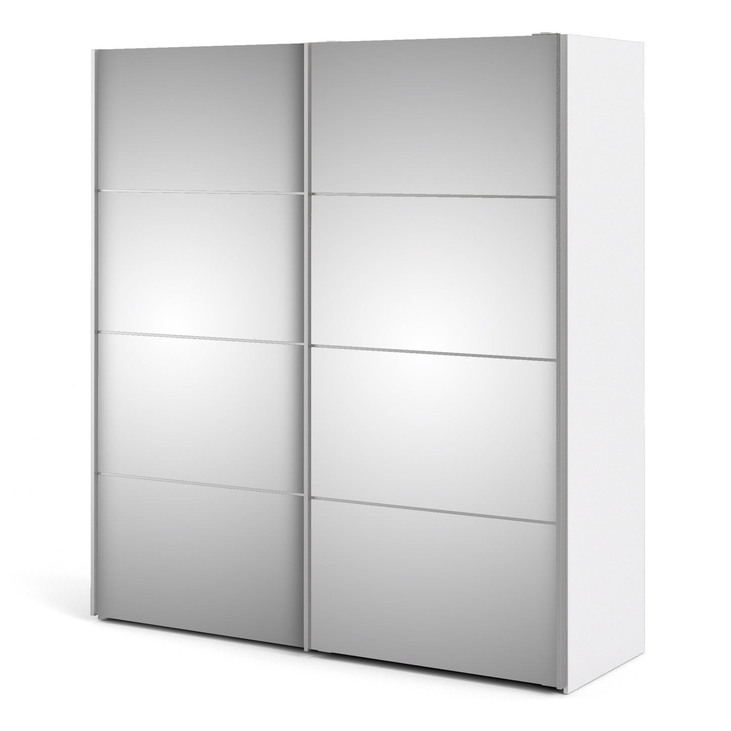 The 'Patsy' Collection. Sliding Wardrobe 180cm in White with Mirror Doors with 5 Shelves