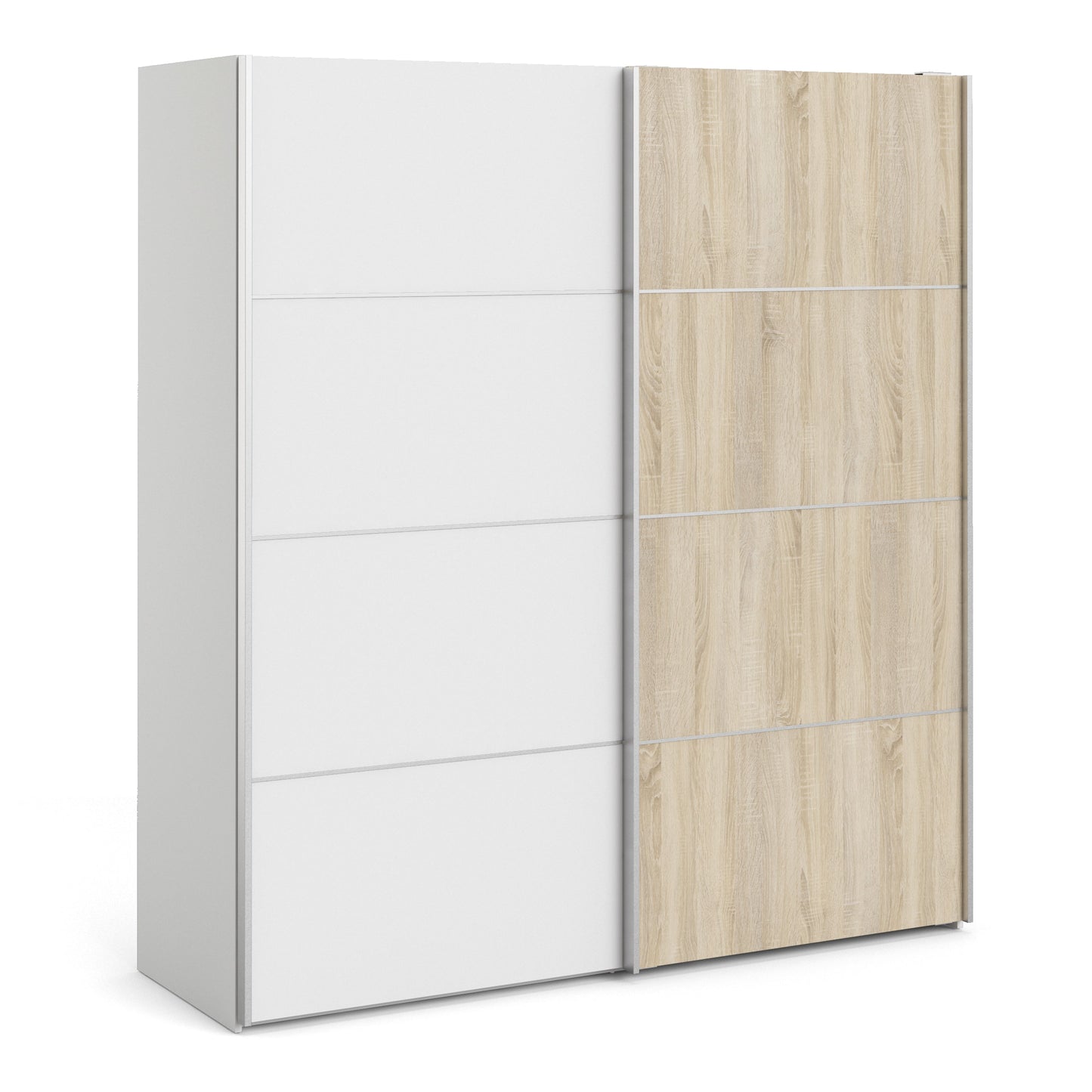 The 'Patsy' Collection. Sliding Wardrobe 180cm in White with White and Oak doors with 2 Shelves