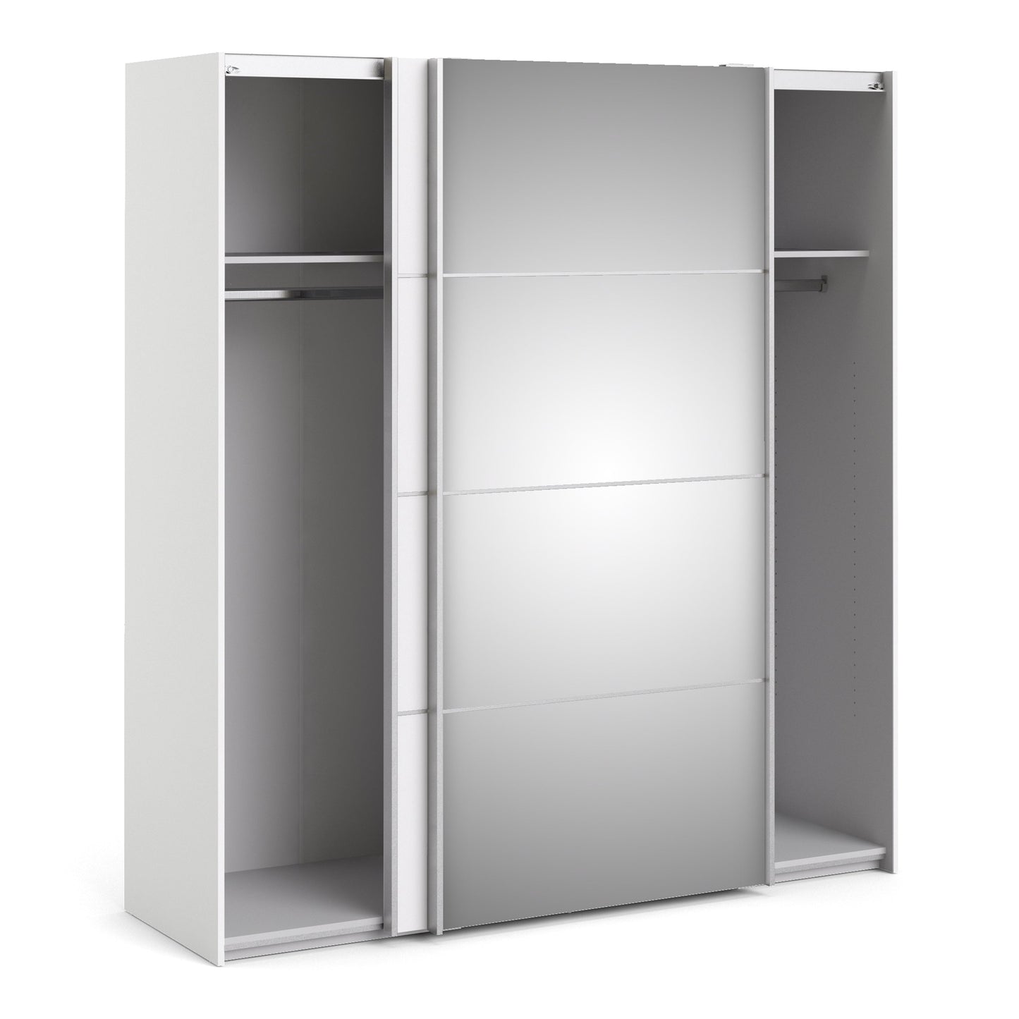 The 'Patsy' Collection. Sliding Wardrobe 180cm in White with White and Mirror Doors with 2 Shelves