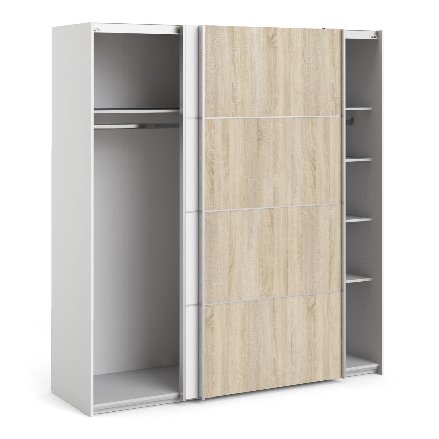 The 'Patsy' Collection. Sliding Wardrobe 180cm in White with White and Oak doors with 5 Shelves