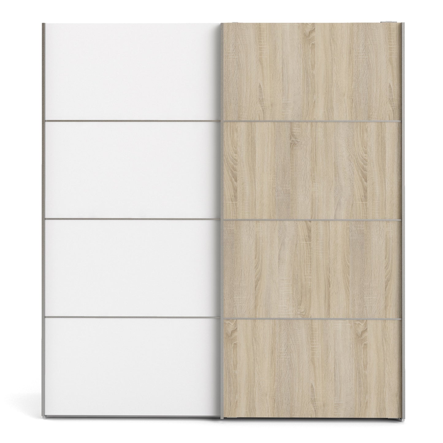 The 'Patsy' Collection. Sliding Wardrobe 180cm in White with White and Oak doors with 5 Shelves