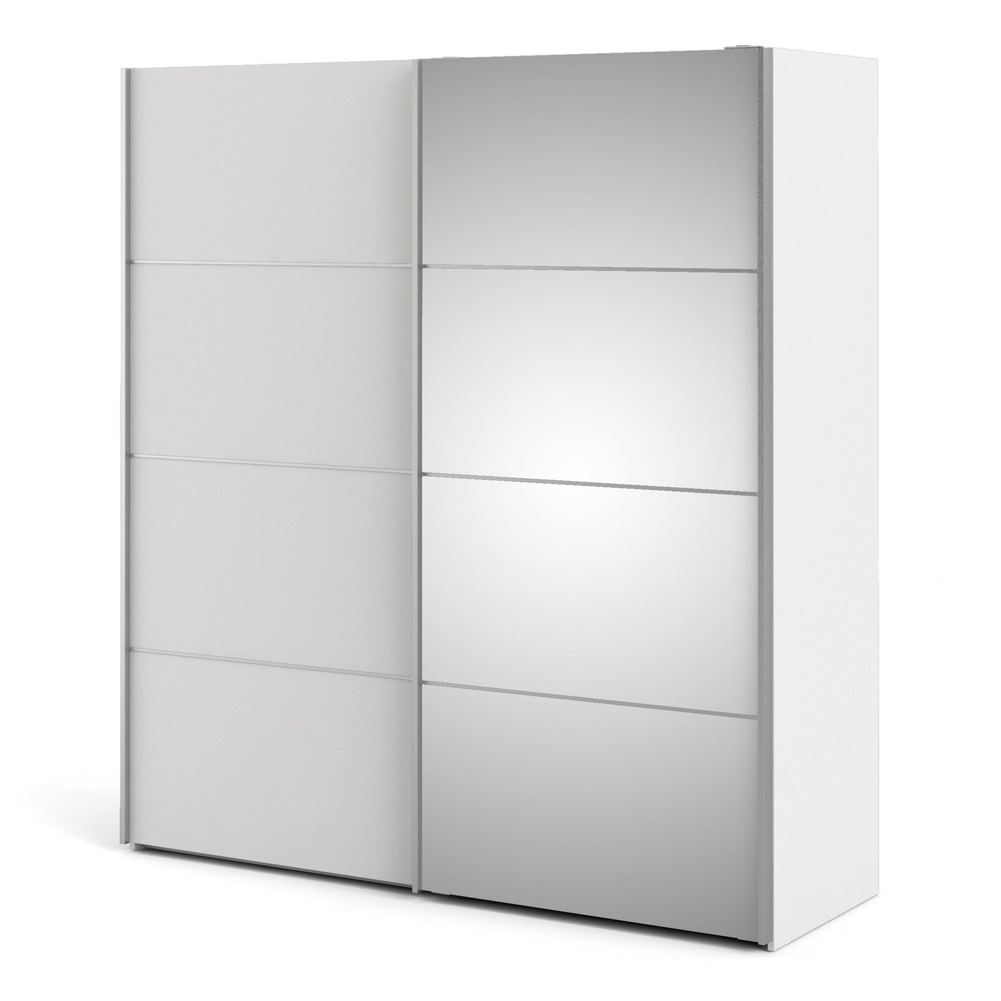The 'Patsy' Collection. Sliding Wardrobe 180cm in White with White and Mirror Doors with 5 Shelves