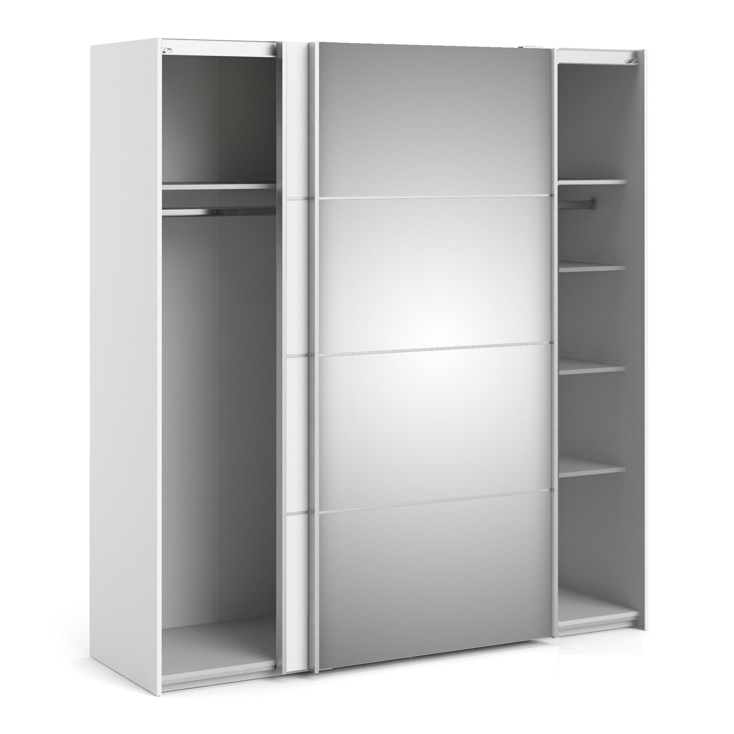 The 'Patsy' Collection. Sliding Wardrobe 180cm in White with White and Mirror Doors with 5 Shelves