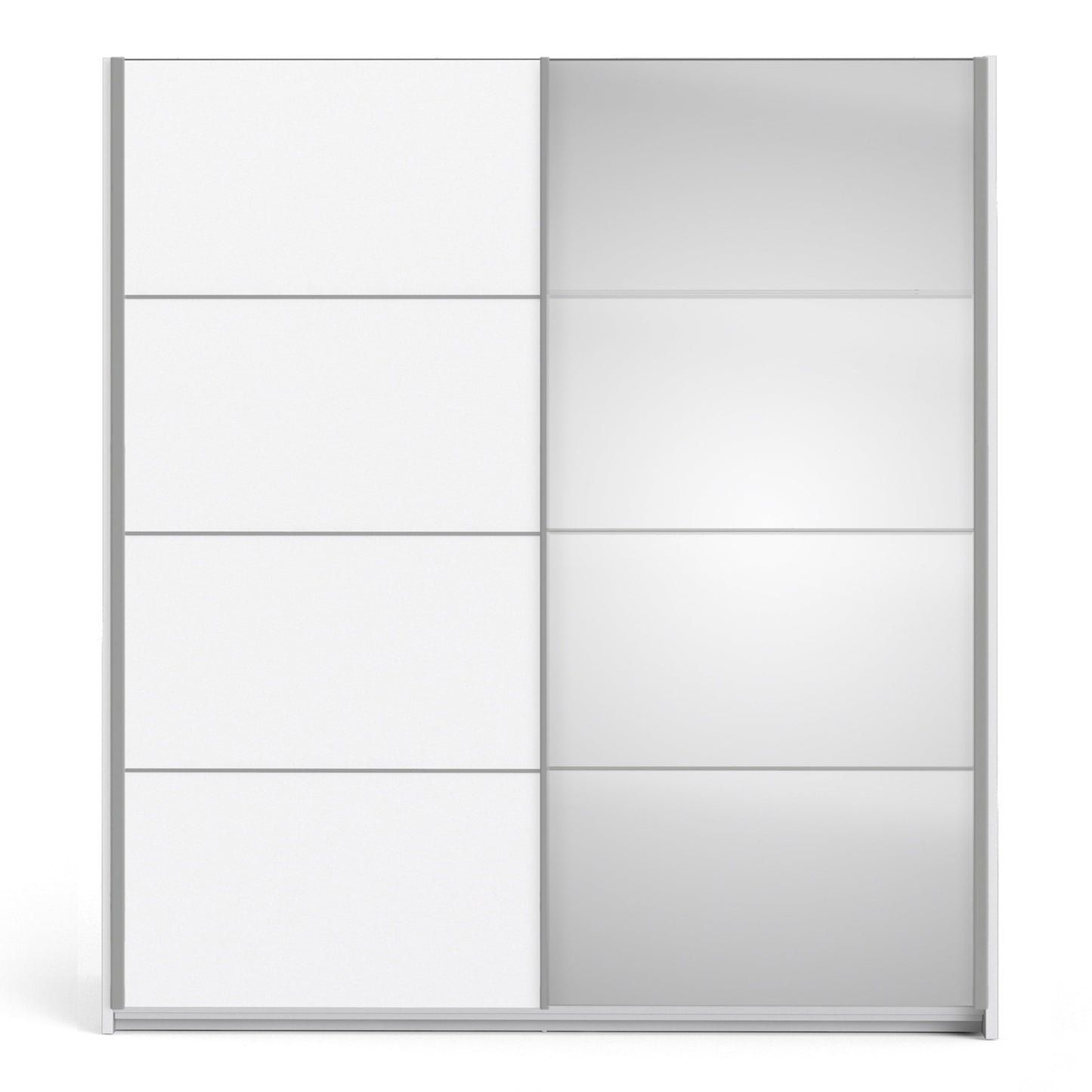 The 'Patsy' Collection. Sliding Wardrobe 180cm in White with White and Mirror Doors with 5 Shelves