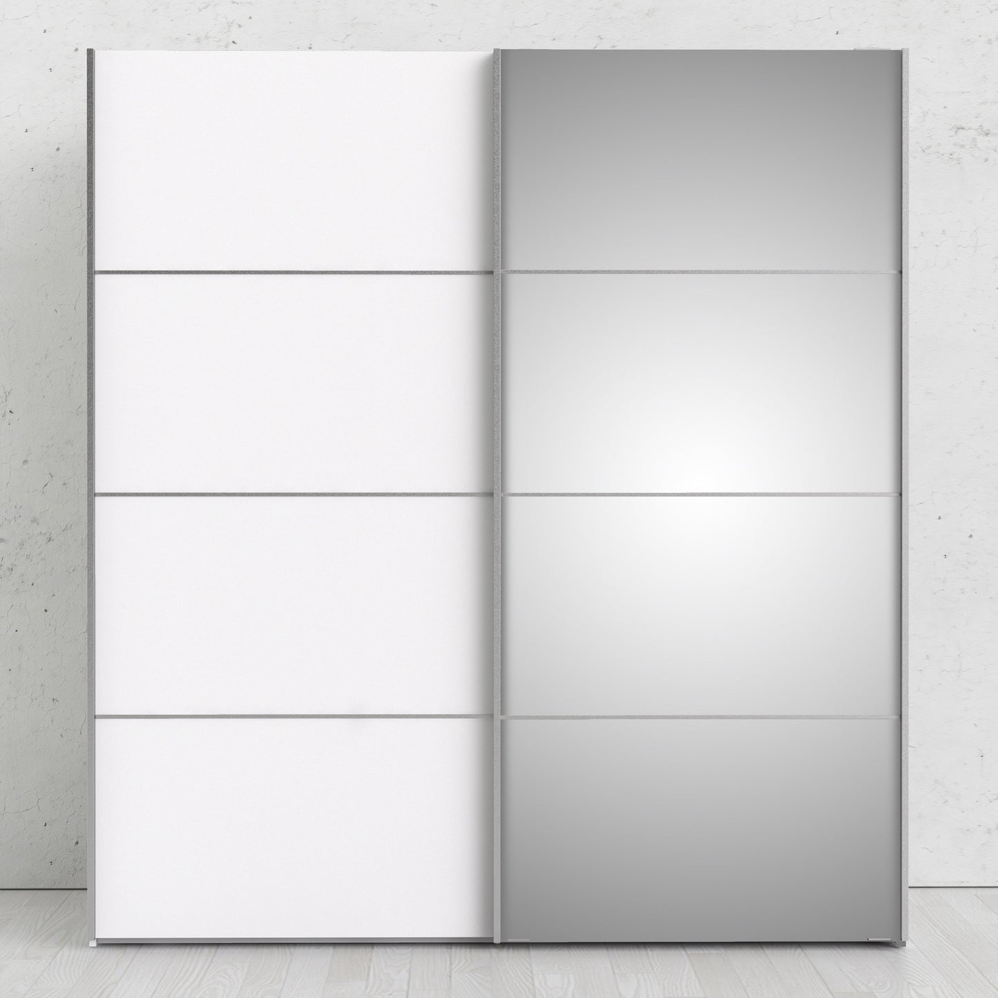 The 'Patsy' Collection. Sliding Wardrobe 180cm in White with White and Mirror Doors with 5 Shelves