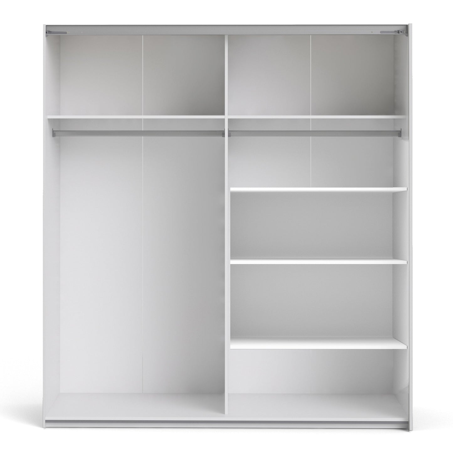 The 'Patsy' Collection. Sliding Wardrobe 180cm in White with White and Mirror Doors with 5 Shelves
