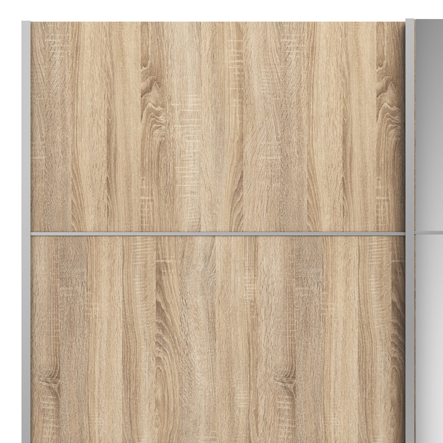The 'Patsy' Collection. Sliding Wardrobe 180cm in White with Oak and Mirror Doors with 5 Shelves