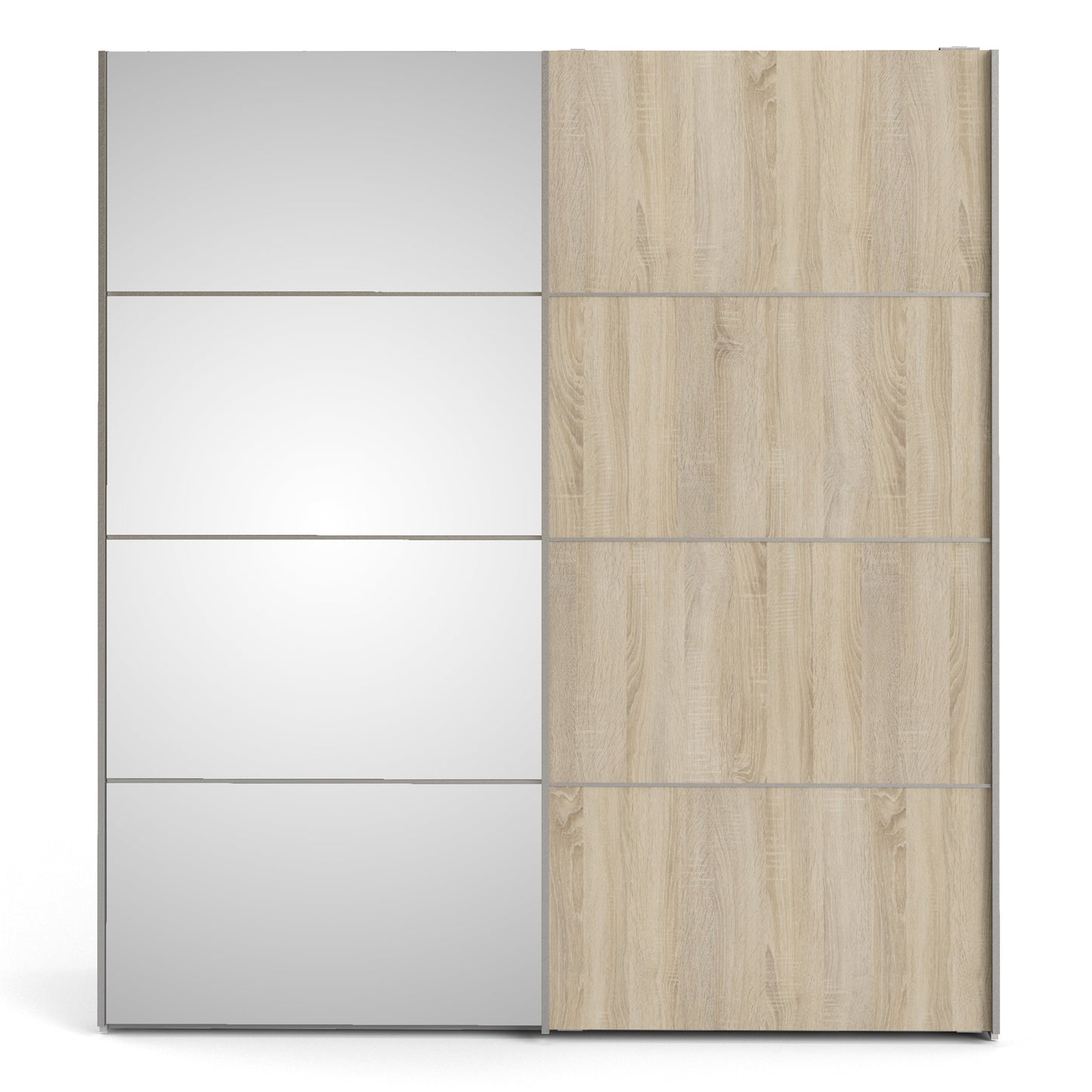 The 'Patsy' Collection. Sliding Wardrobe 180cm in White with Oak and Mirror Doors with 5 Shelves