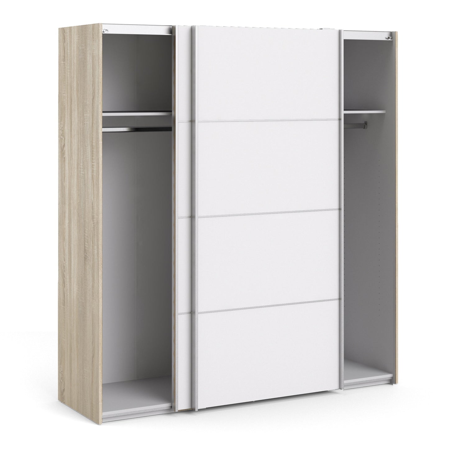 The 'Patsy' Collection. Sliding Wardrobe 180cm in Oak with White Doors with 2 Shelves