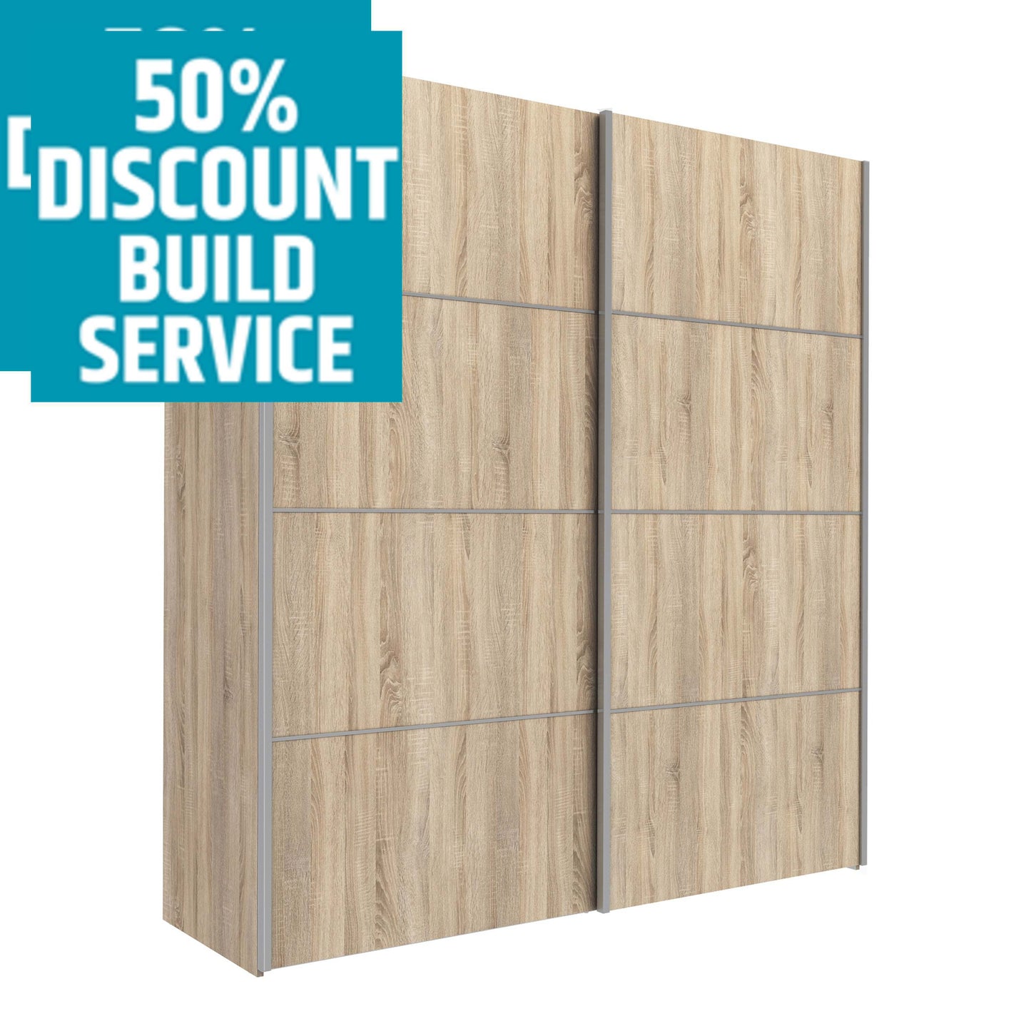 The 'Patsy' Collection. Sliding Wardrobe 180cm in Oak with Oak Doors with 2 Shelves