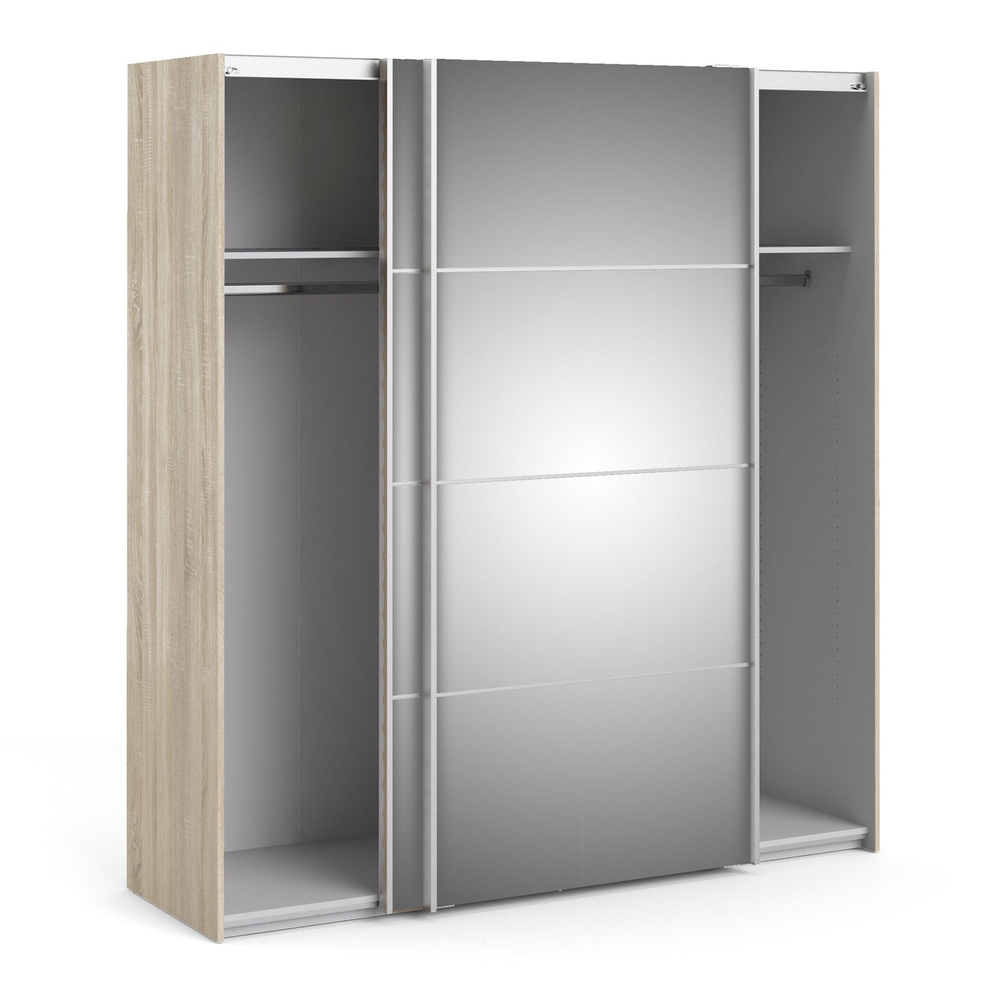The 'Patsy' Collection. Sliding Wardrobe 180cm in Oak with Mirror Doors with 2 Shelves