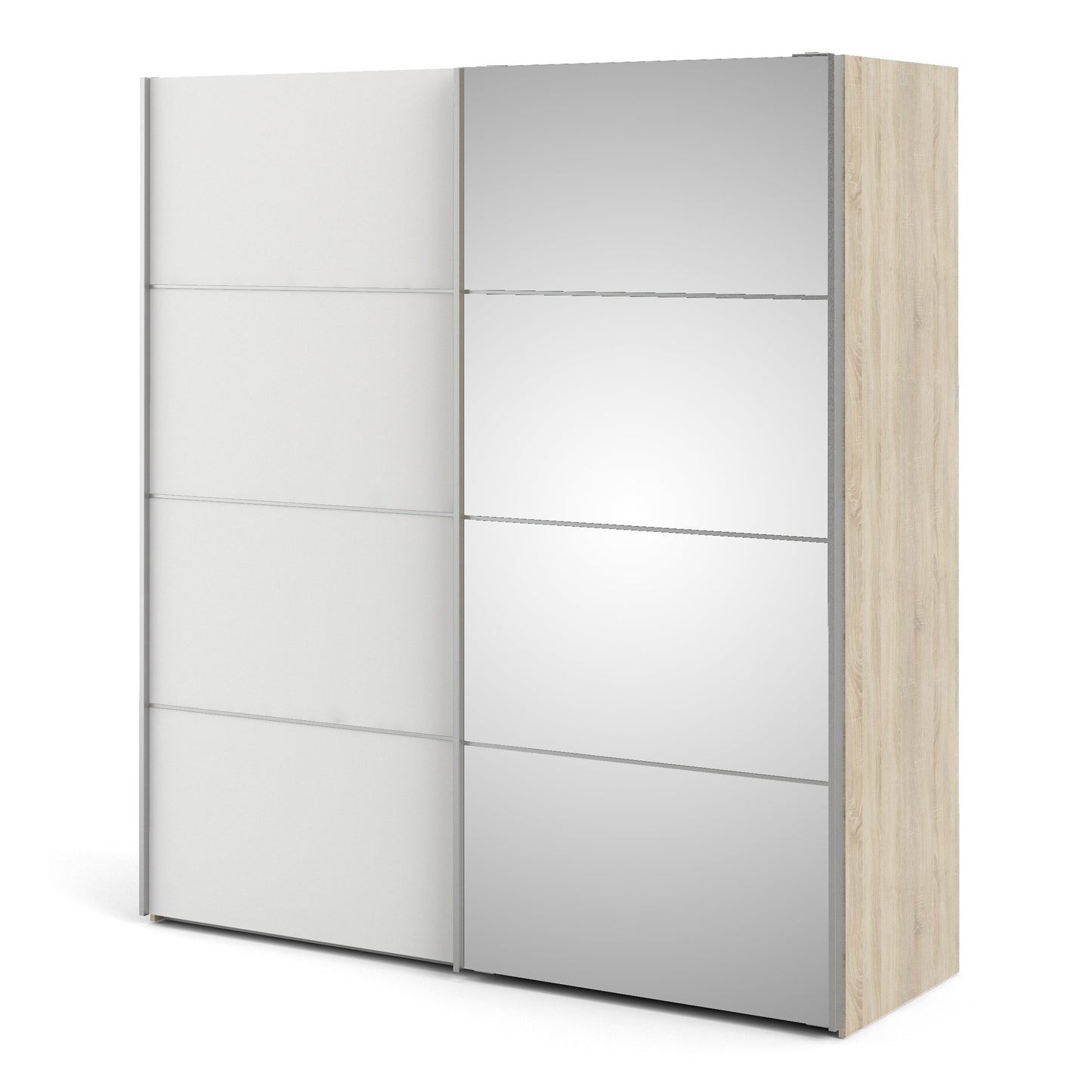 The 'Patsy' Collection. Sliding Wardrobe 180cm in Oak with White and Mirror Doors with 5 Shelves
