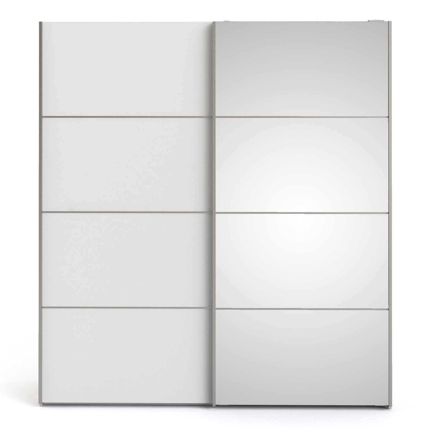 The 'Patsy' Collection. Sliding Wardrobe 180cm in Oak with White and Mirror Doors with 5 Shelves