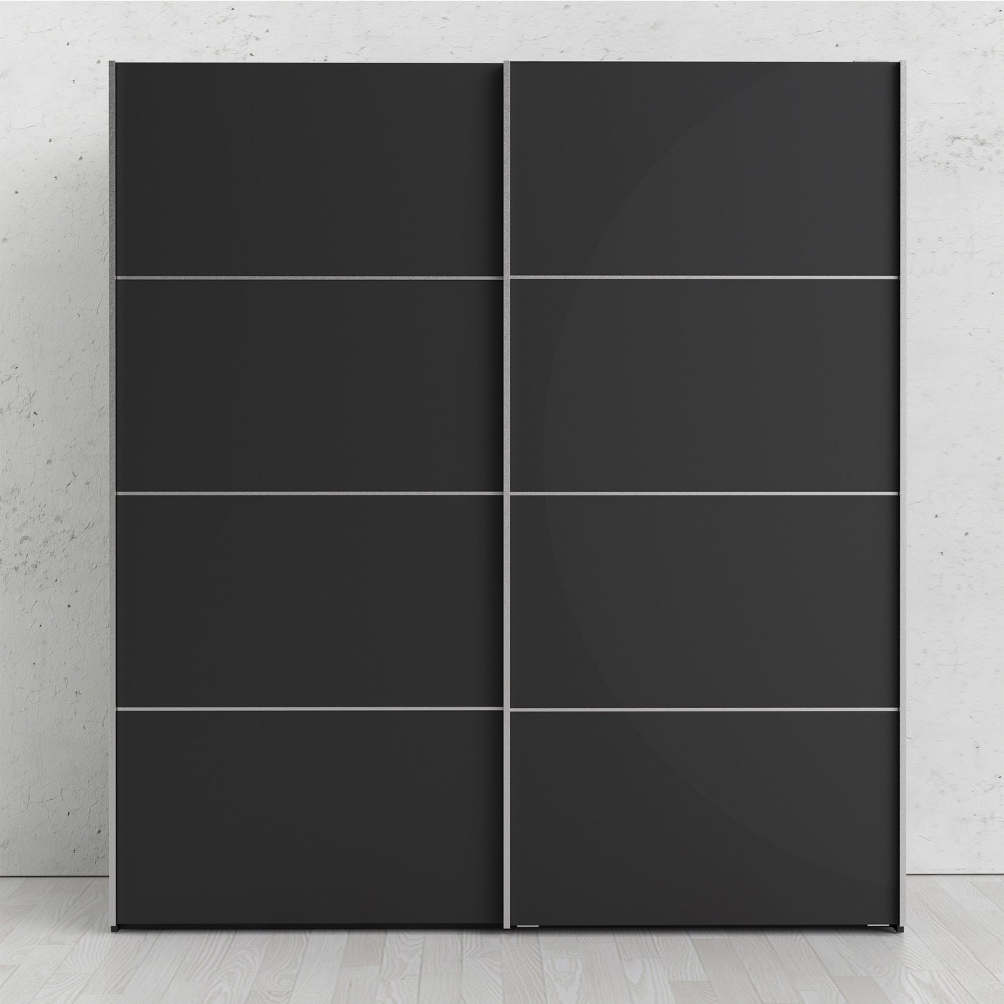The 'Patsy' Collection. Sliding Wardrobe 180cm in Black Matt with Black Matt Doors with 2 Shelves