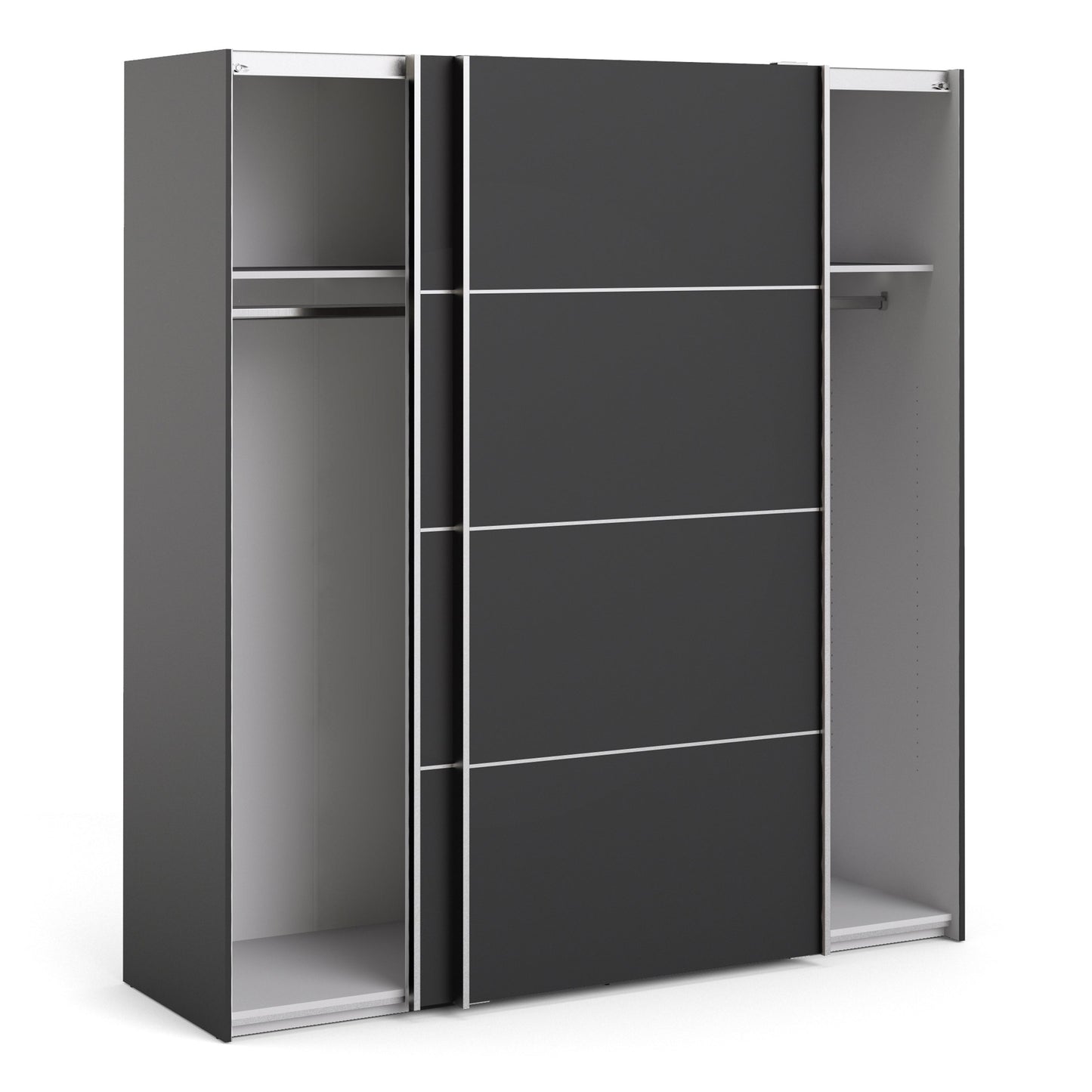 The 'Patsy' Collection. Sliding Wardrobe 180cm in Black Matt with Black Matt Doors with 2 Shelves