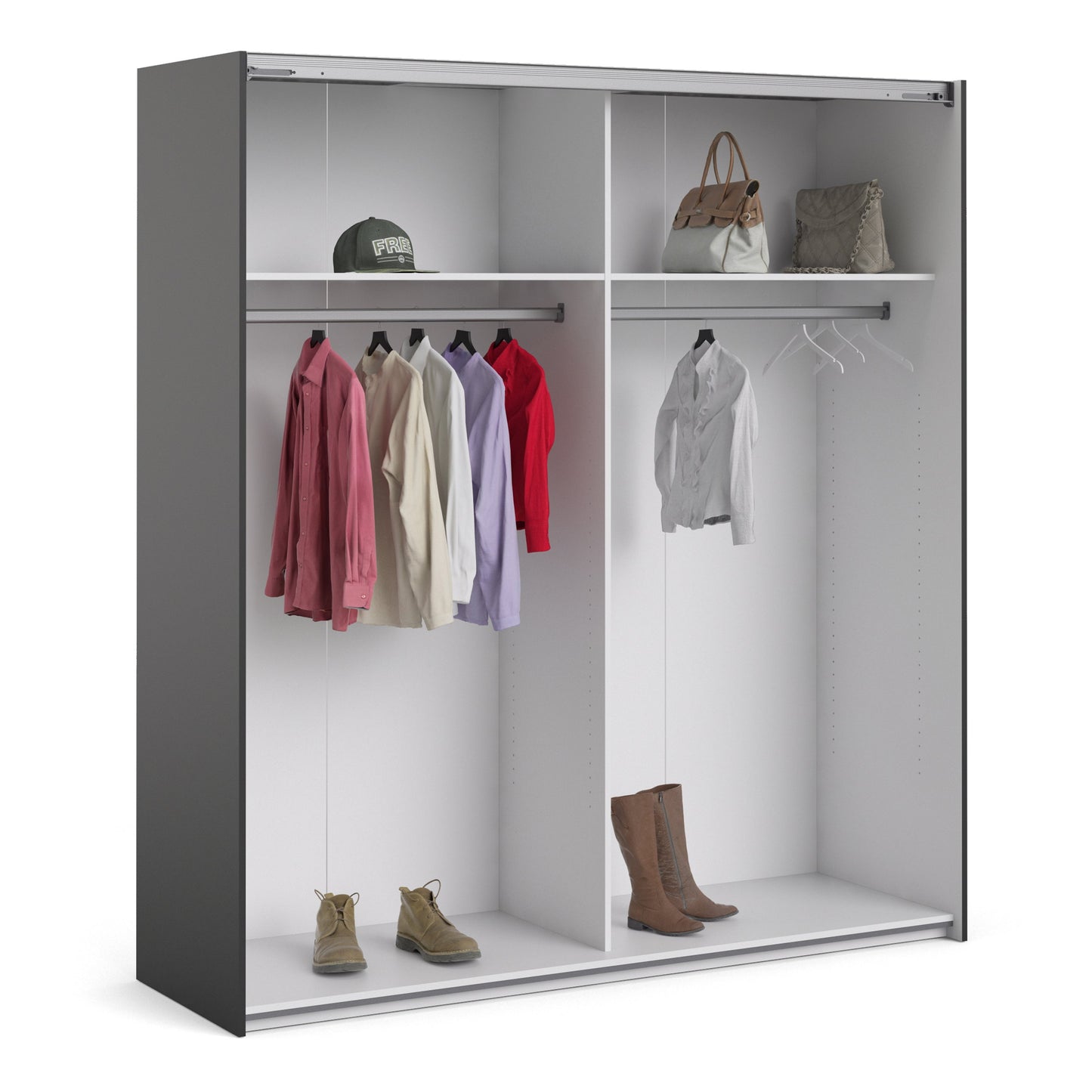 The 'Patsy' Collection. Sliding Wardrobe 180cm in Black Matt with Black Matt Doors with 2 Shelves