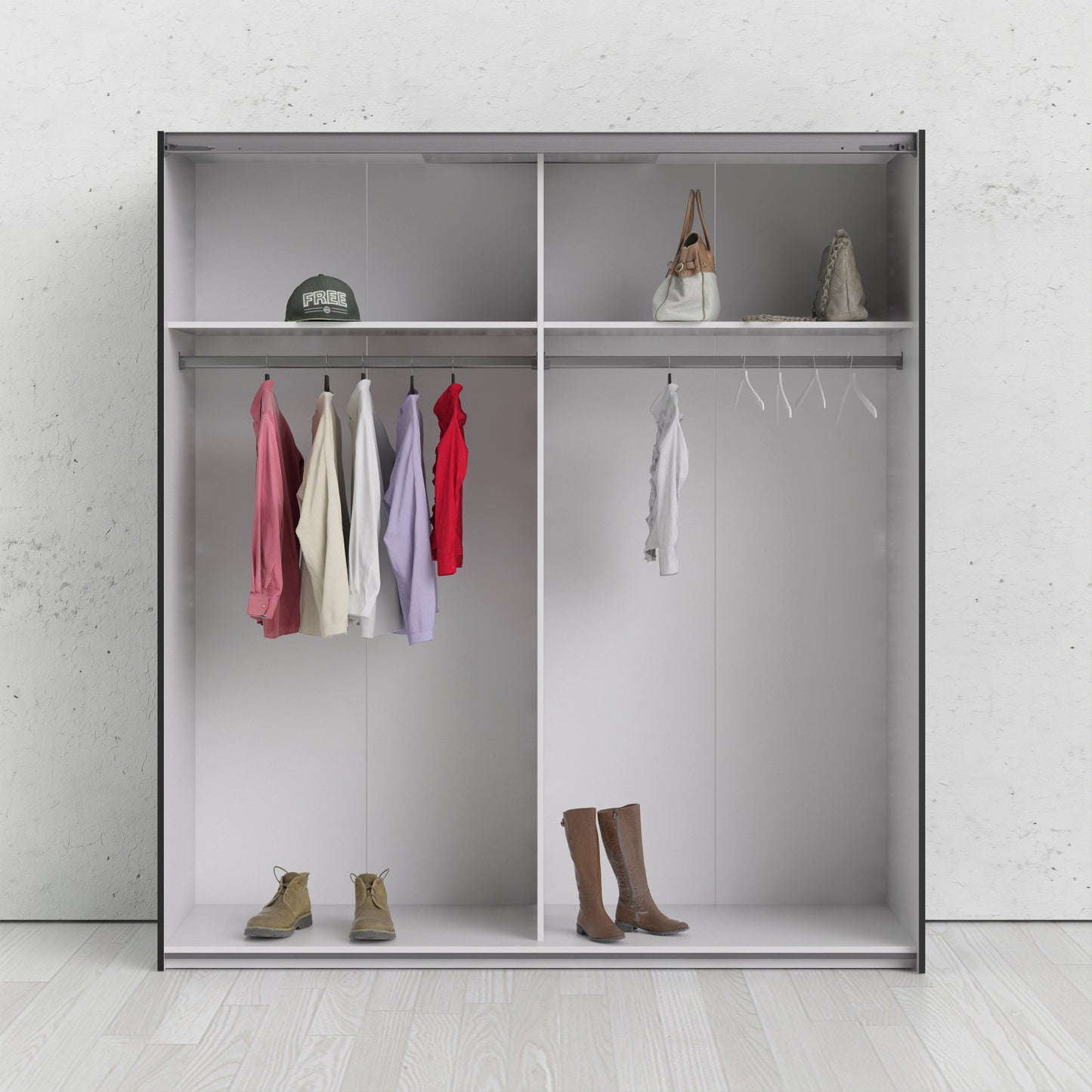 The 'Patsy' Collection. Sliding Wardrobe 180cm in Black Matt with Black Matt Doors with 2 Shelves