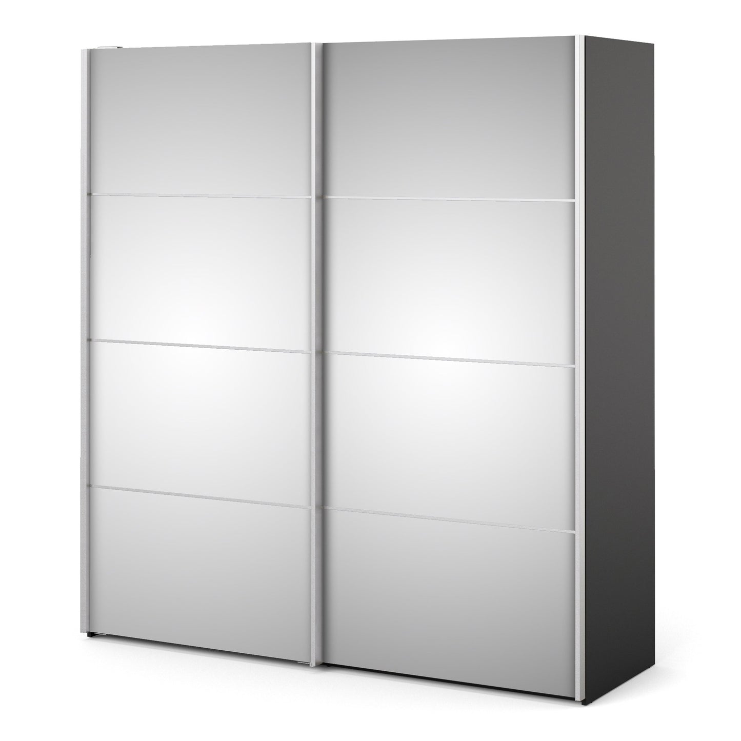 The 'Patsy' Collection. Sliding Wardrobe 180cm in Black Matt with Mirror Doors with 2 Shelves